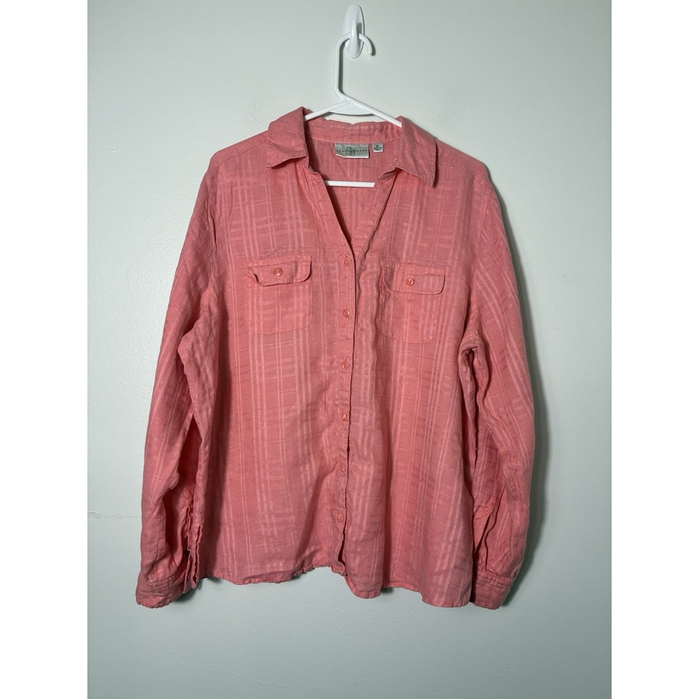 Studio‎ Works 100% Linen Button Up Shirt Women's XL Pink Lagenlook Coastal